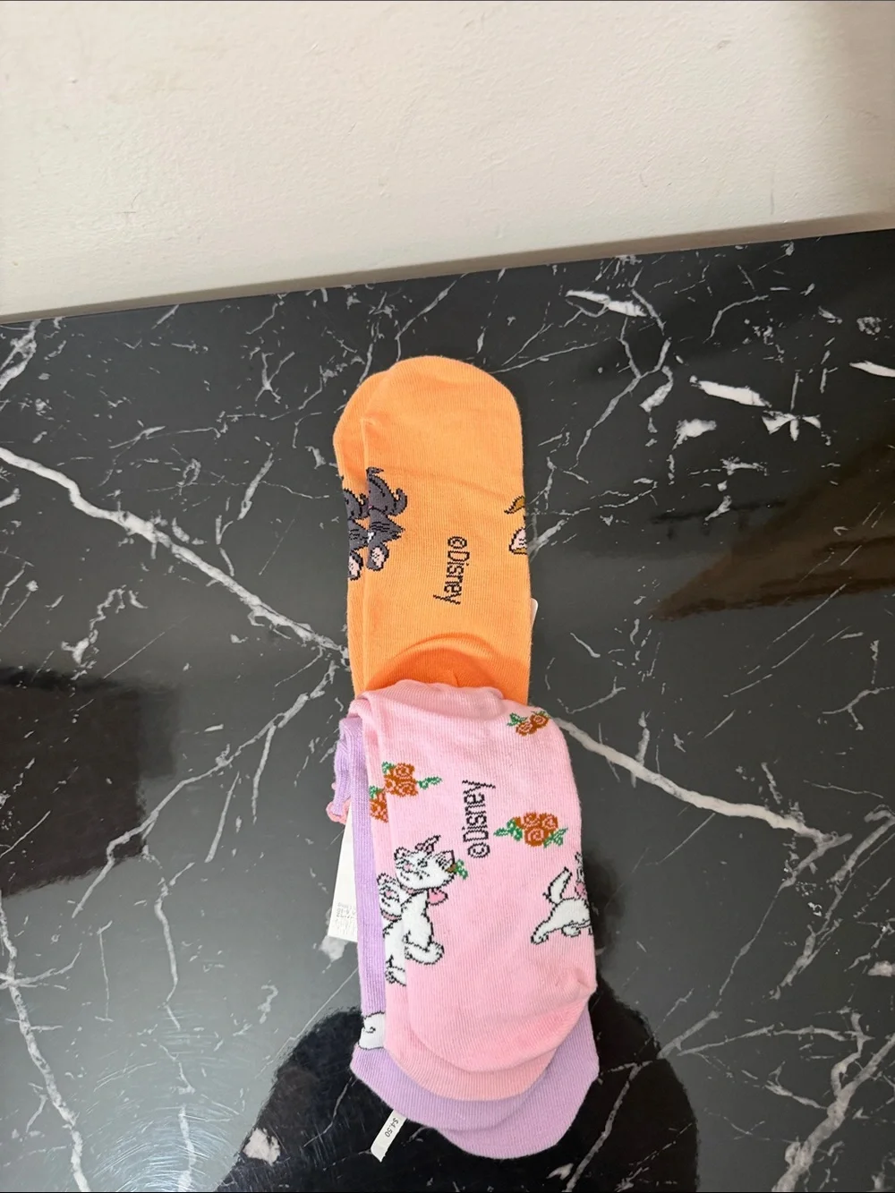 Disney Marie Pink, Lavender & Orange Cat Trainer Socks